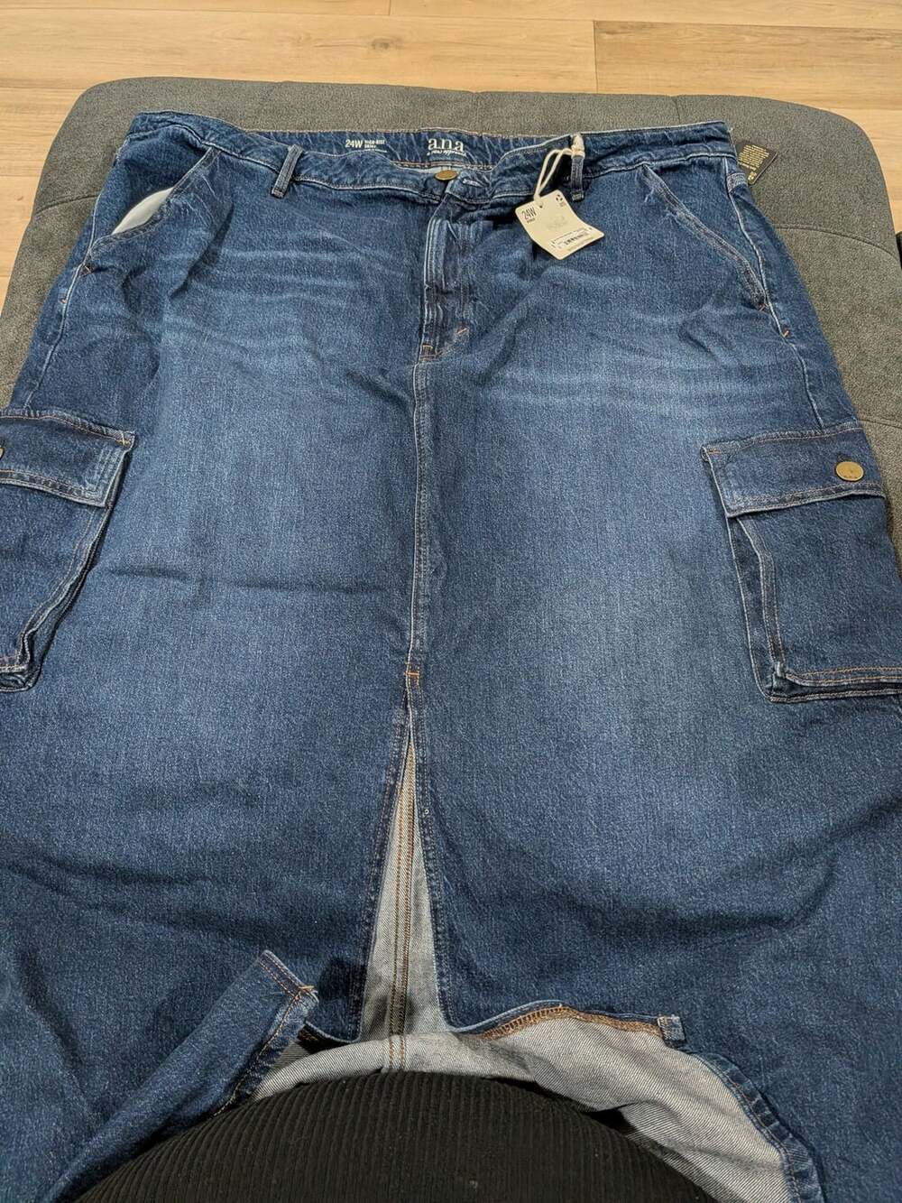 a.n.a Denim Cargo Midi Skirt Size 24W High-Rise Blue